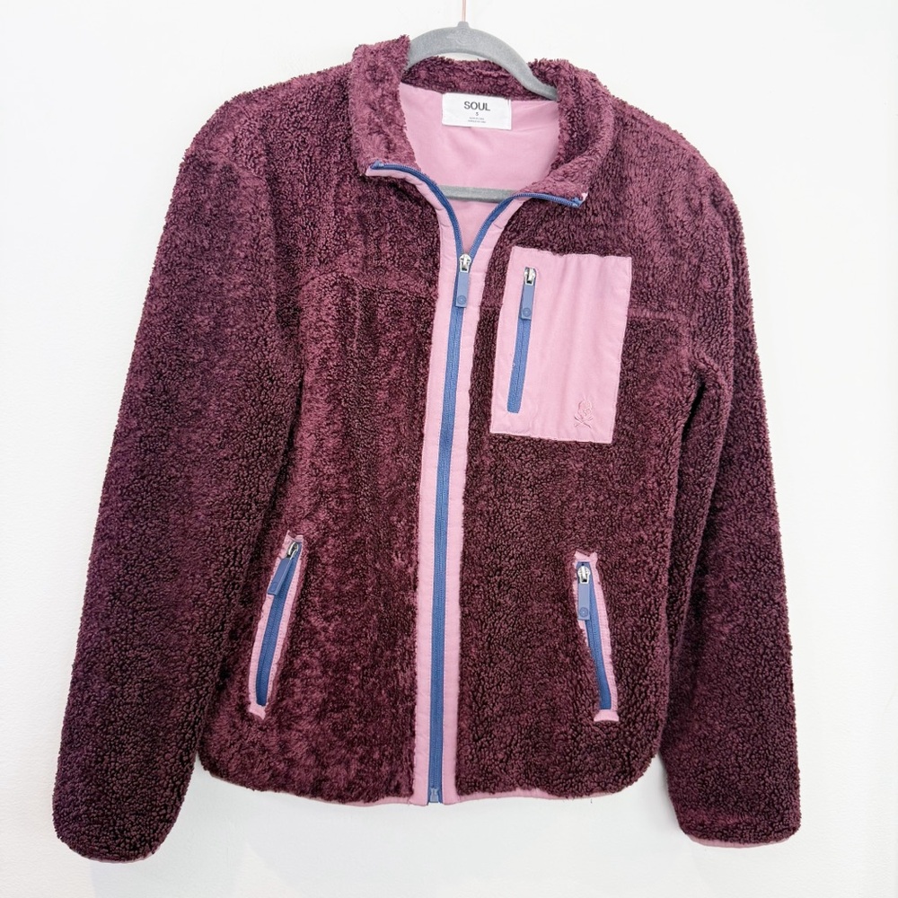 Soulcycle Fleece Shearling Tri-Tone Zip Up Purple Full Zip Jacket Size Small